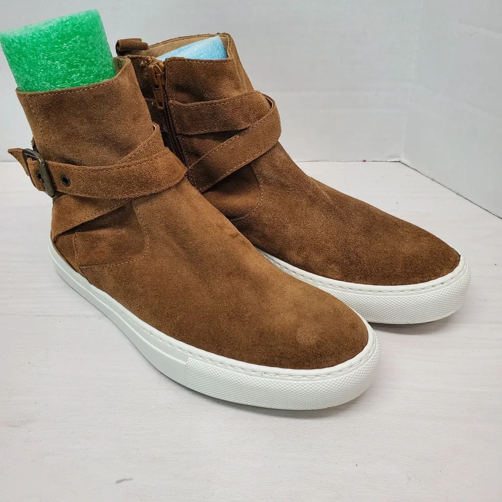 GARNET HILL Enna Chestnut Italian Suede‎ Leather Buckle Booties Sneakers Size 37